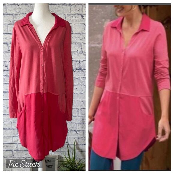 Soft surroundings pink mixed media button down tunic - Picture 1 of 12